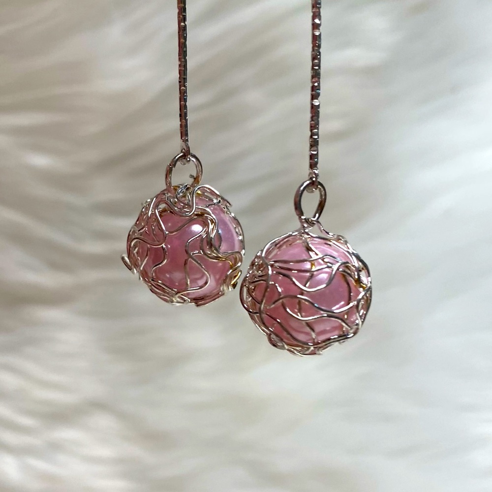 Pink Silver Dangle Earrings - Picture 2 of 3
